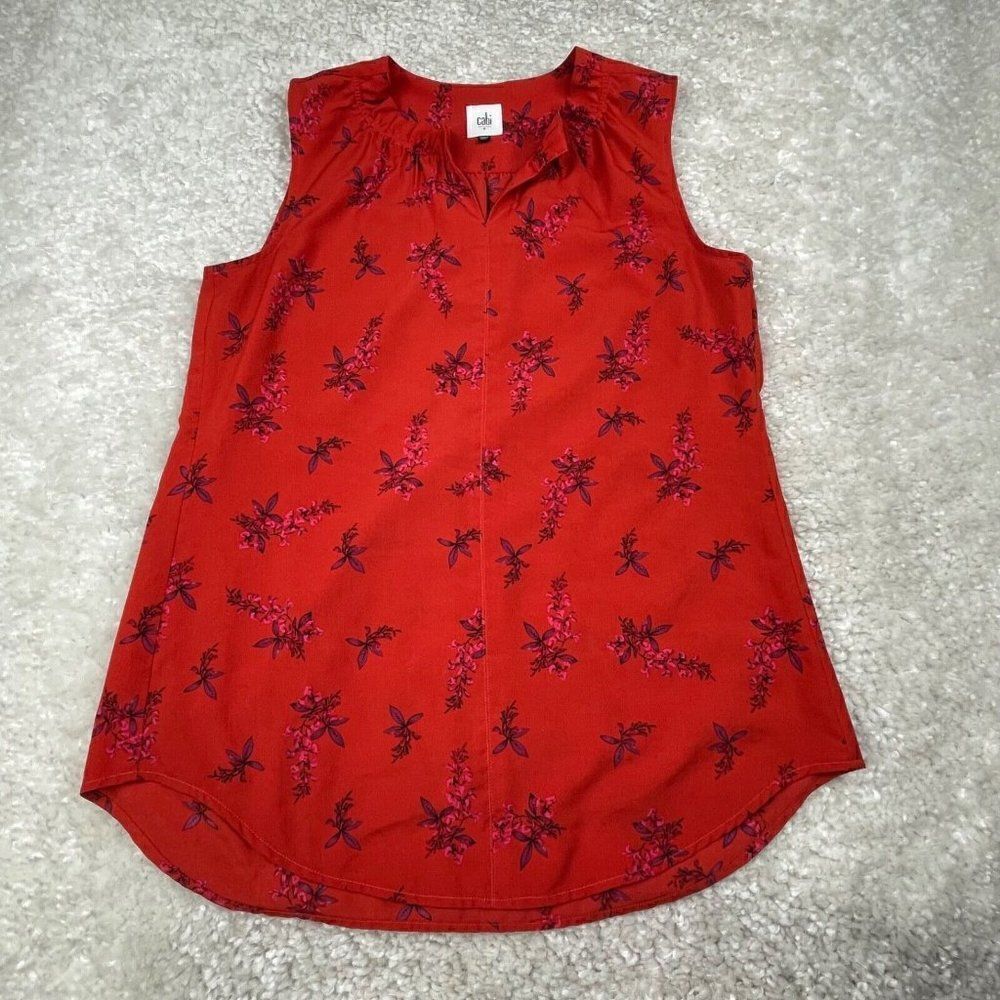 Cabi Red Floral Sprig Sleeveless Blouse Top - Picture 1 of 8